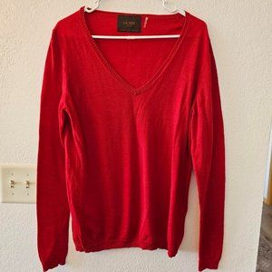 VICTOR Alfaro - Extra Fine Merino - Red Sweater - V Neck - Size XL